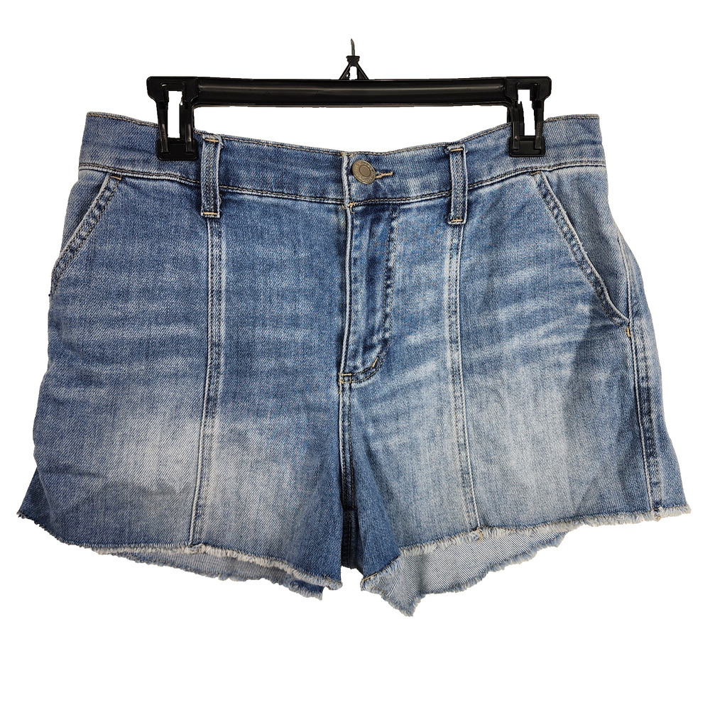 Maurices Seam Front Denim Jean Shorts Fray Raw Hem Mid Rise Medium 3.5" inseam